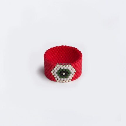 crveno-srebrni prsten Evil Eye